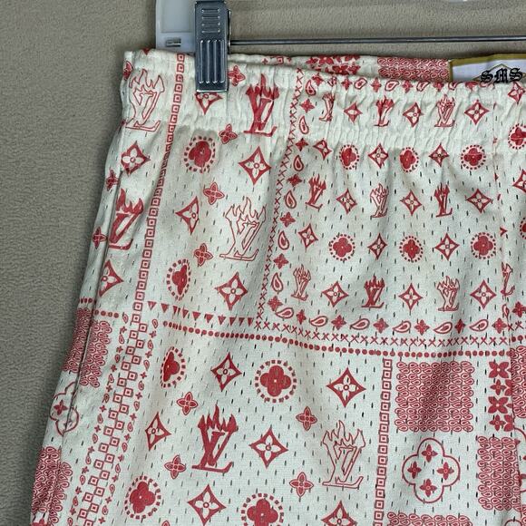 Street Market‎ Supply Short Mens S White Red Mesh Elastic Waist Geometric Print - Picture 3 of 10